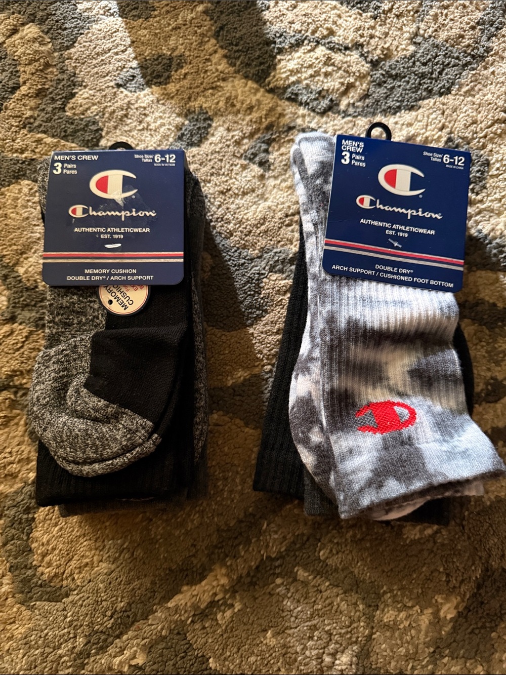 Champion Men’s Athletic Crew Socks - Black, Gray & Red Accents (2 Packs)